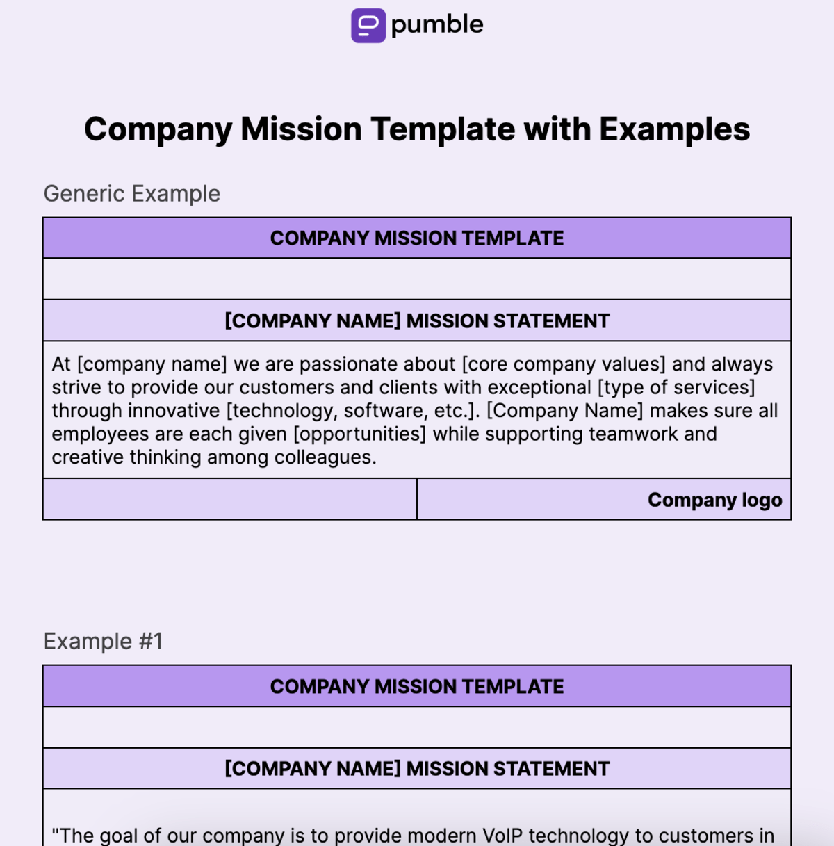 Company Mission Template with Examples
