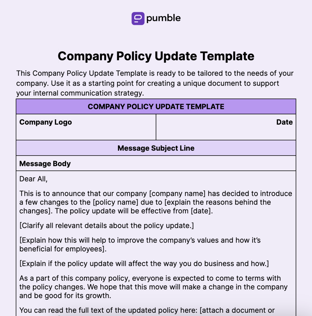 Company Policy Update Template