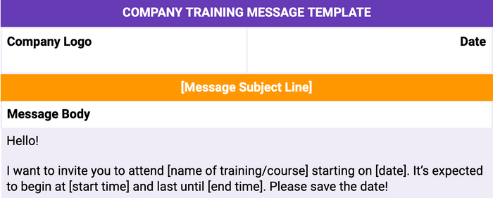 Company Training Message Template