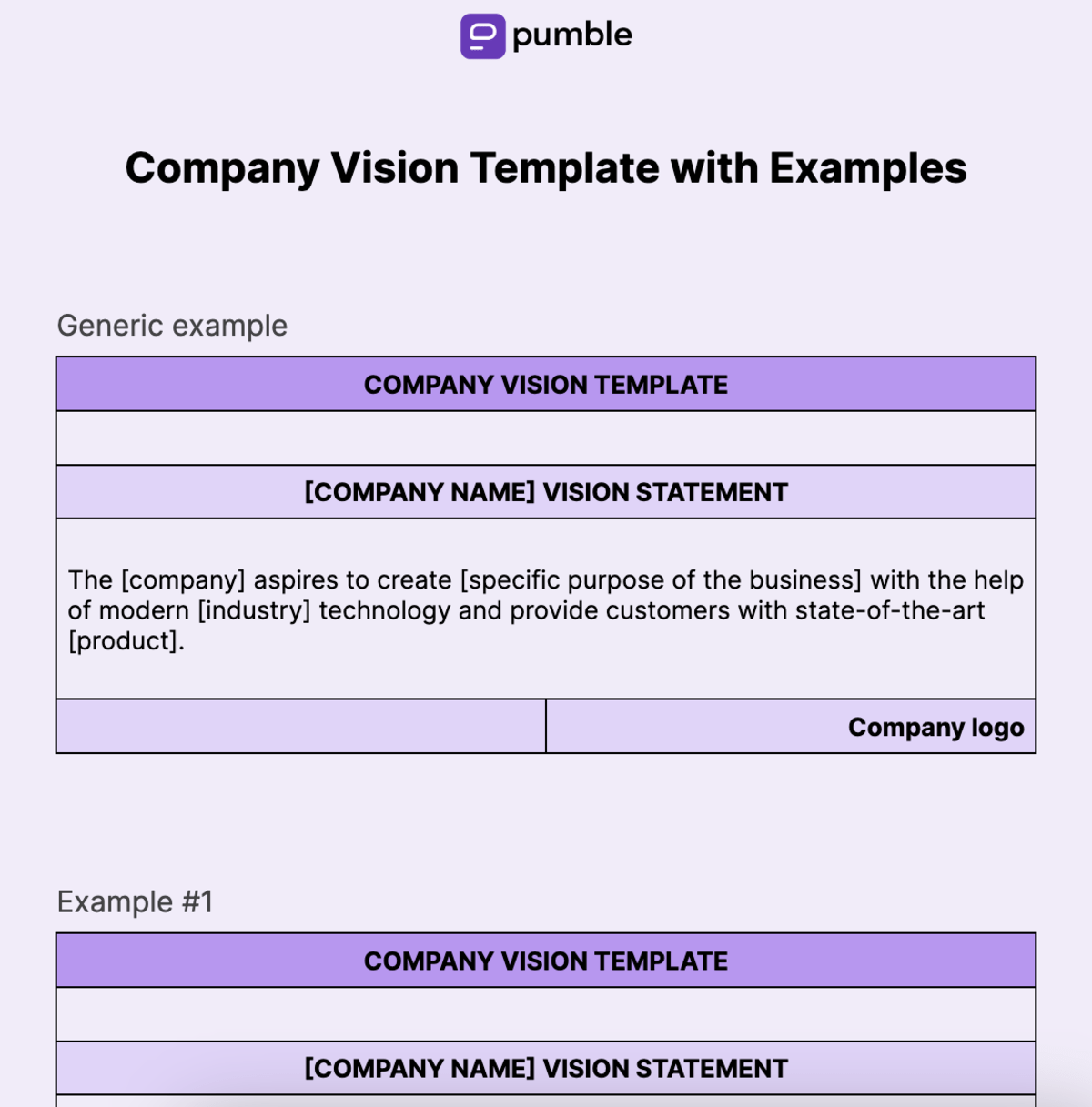 Company Vision Template with Examples