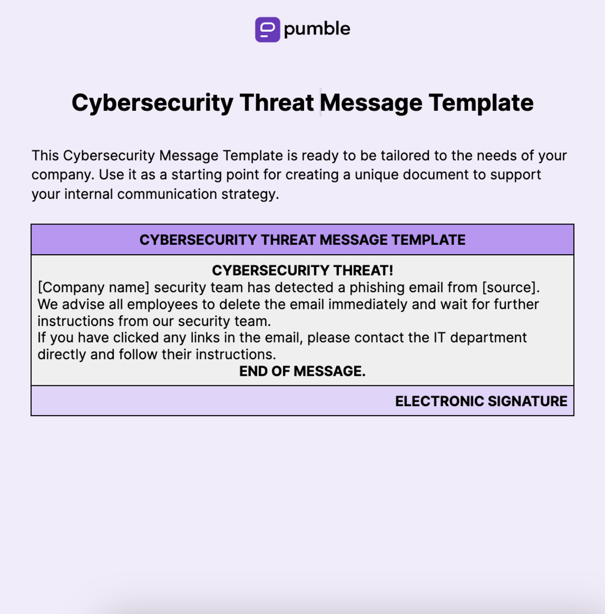 Cybersecurity Threat Message Template