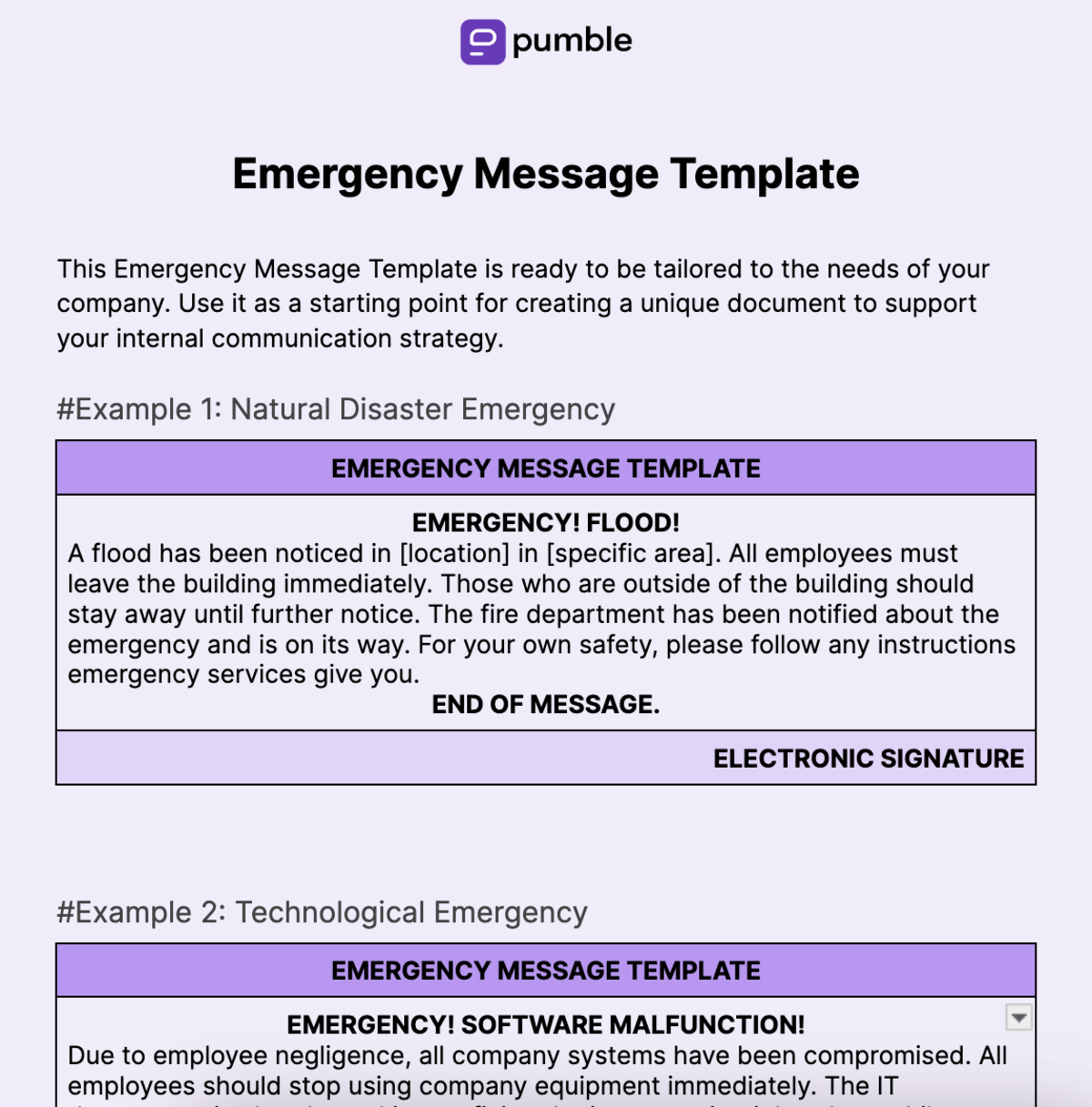 Emergency Message Template