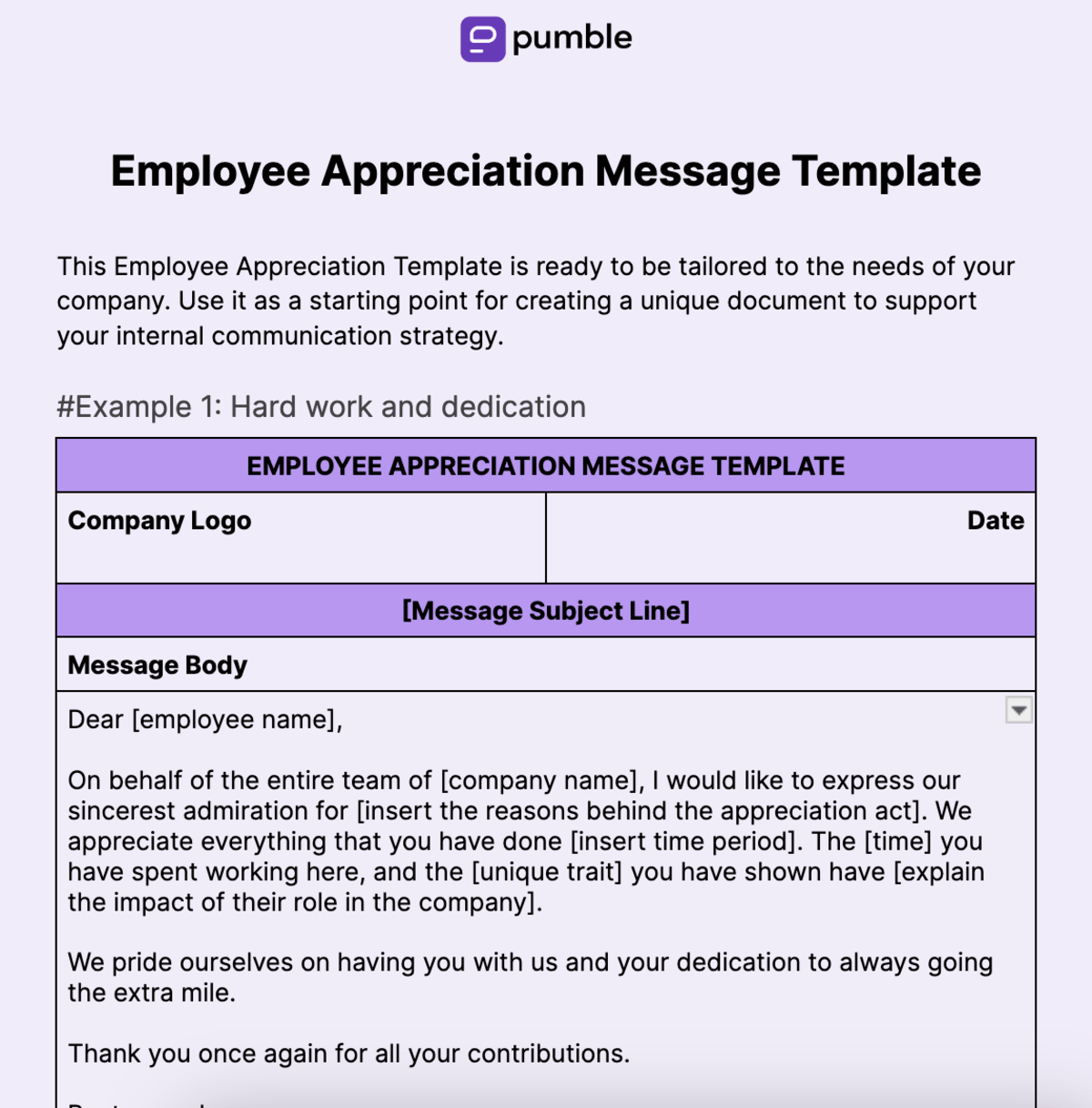 Employee Appreciation Message Template 
