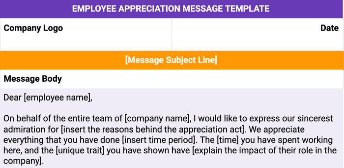 Employee Appreciation Message Template