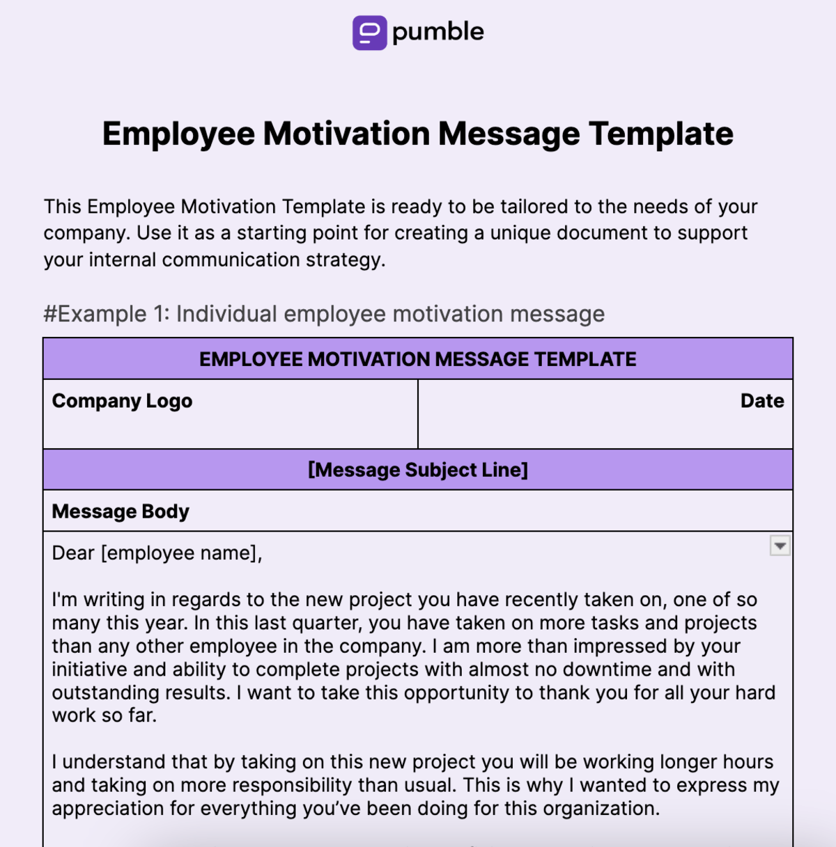Employee Motivation Message Template