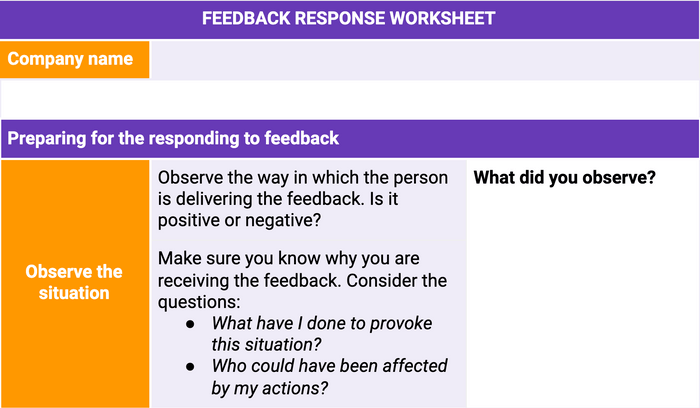 Feedback Response Worksheet