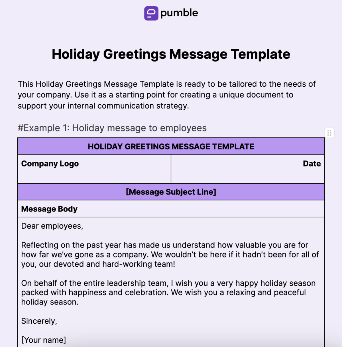 Holiday Greetings Message Template