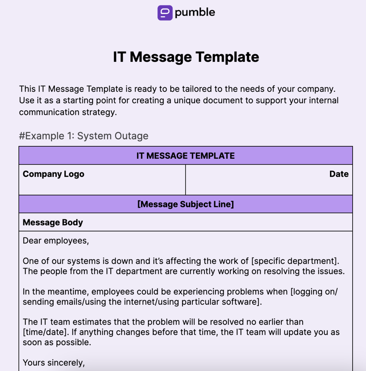 IT Message Template
