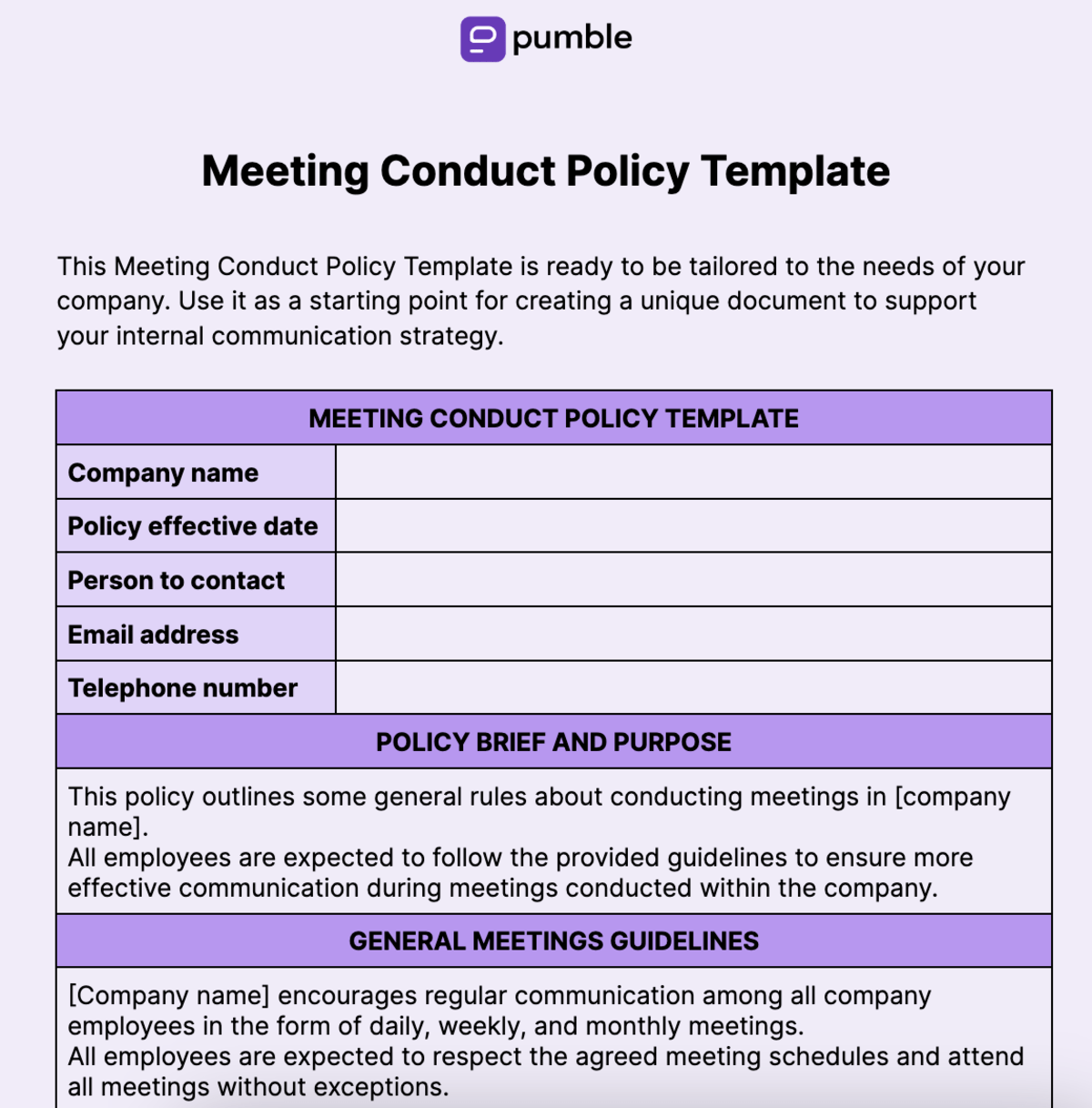 Meeting Conduct Policy Template 