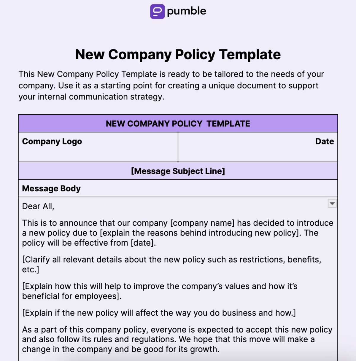 New Company Policy Template
