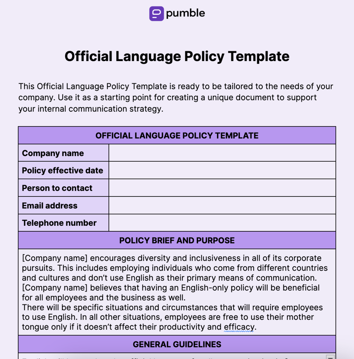 Official Language Policy Template