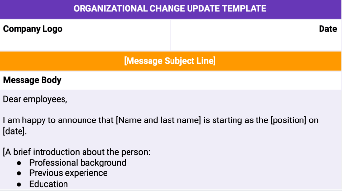 Organizational Change Update Template