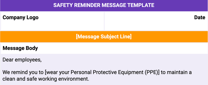 Safety Reminder Message Template