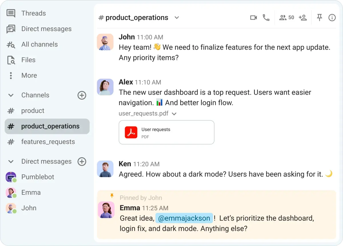 Manage product teams in Pumble
