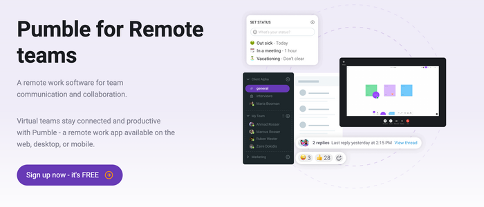 Pumble is remote work software for team communication and collaboration