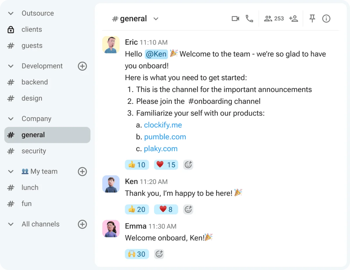 Onboarding in Pumble