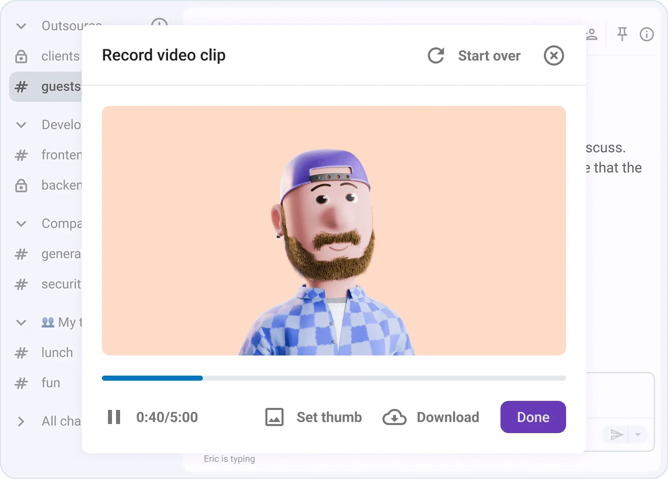 Recording a video message in Pumble