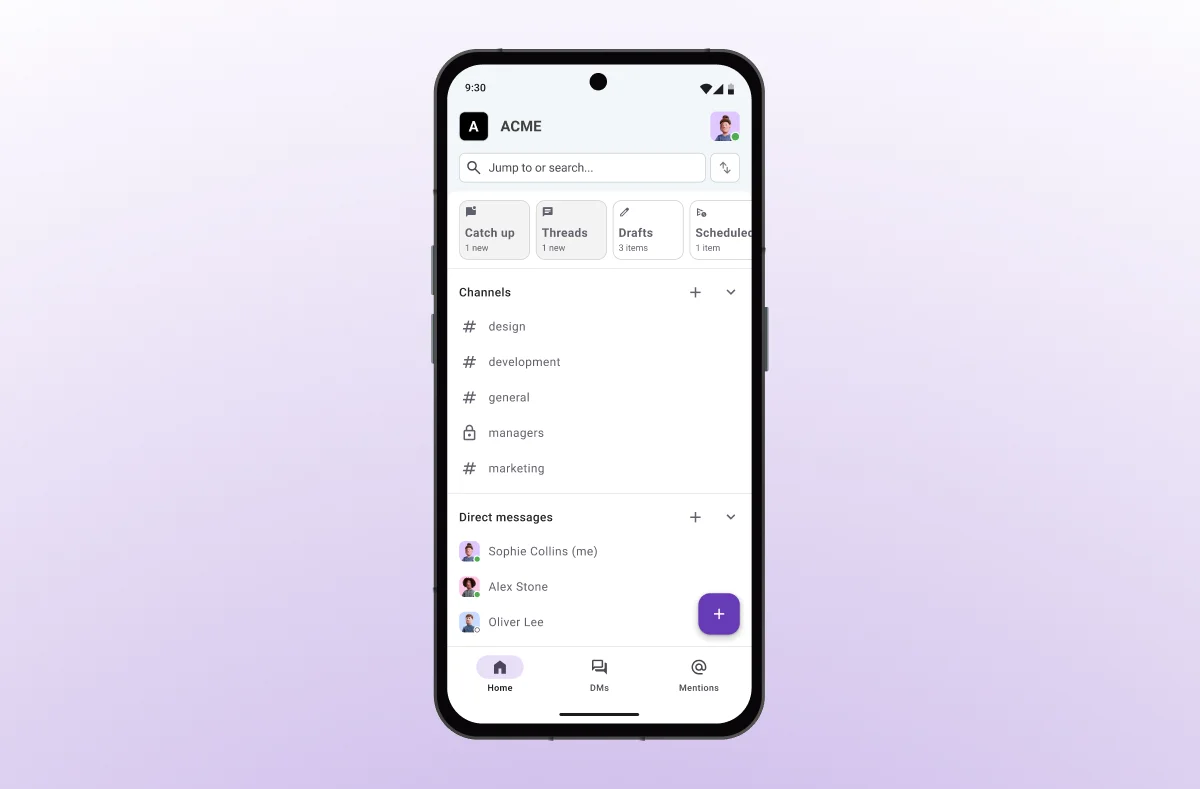 Channels and direct messages in Pumble on mobile