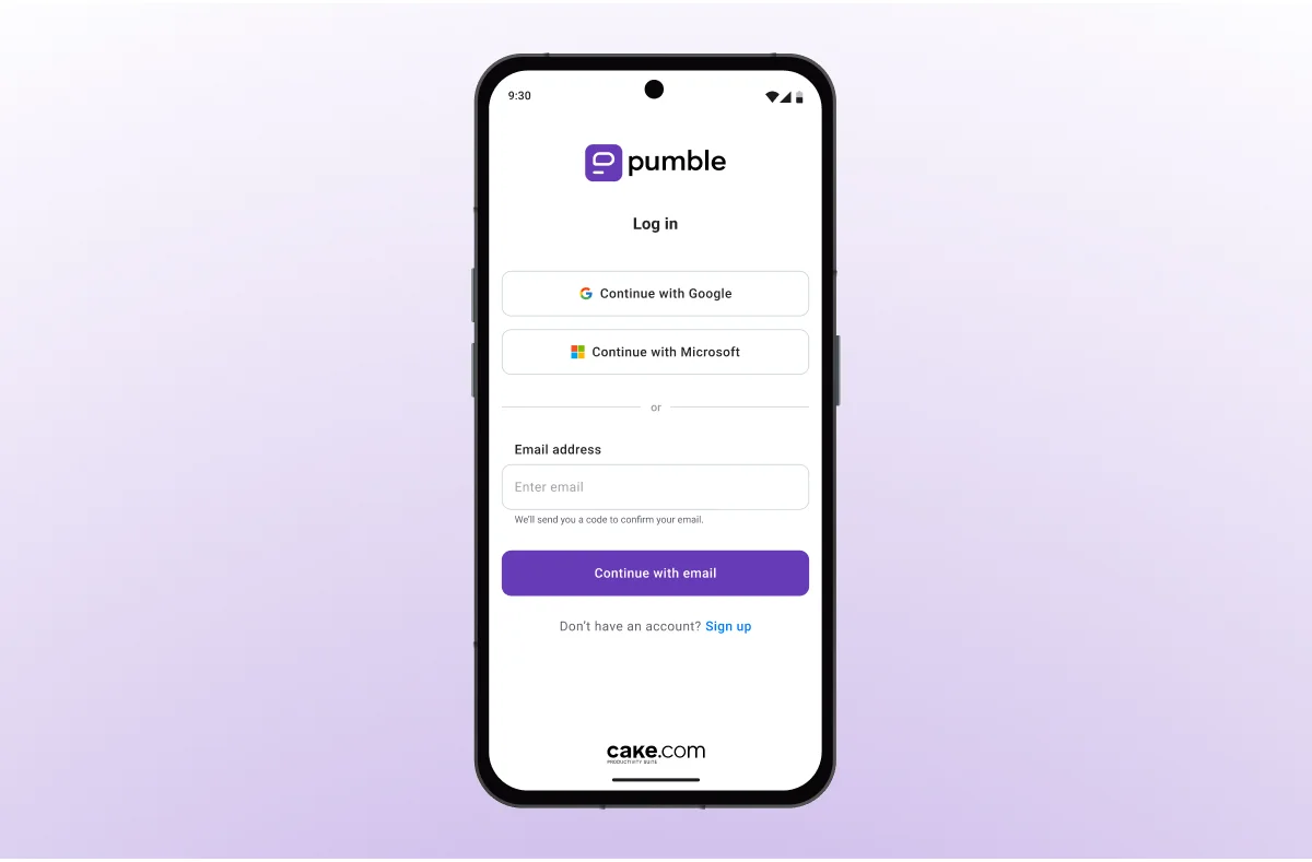 Logging into a Pumble account on a mobile device
