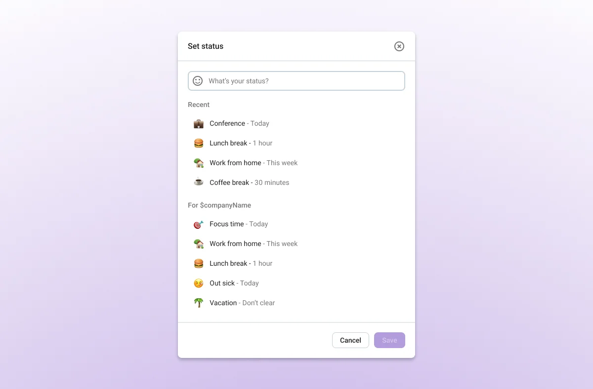 Setting a status on Pumble on mobile