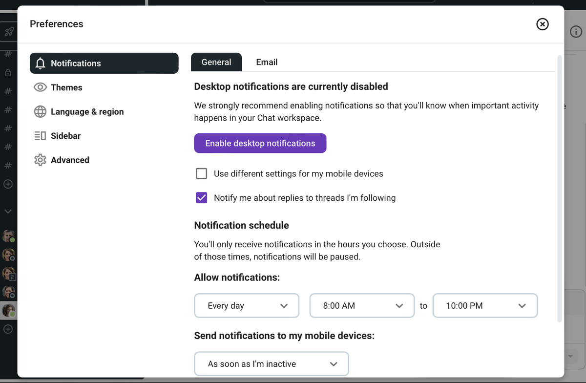 Setting up notification preferences on Pumble