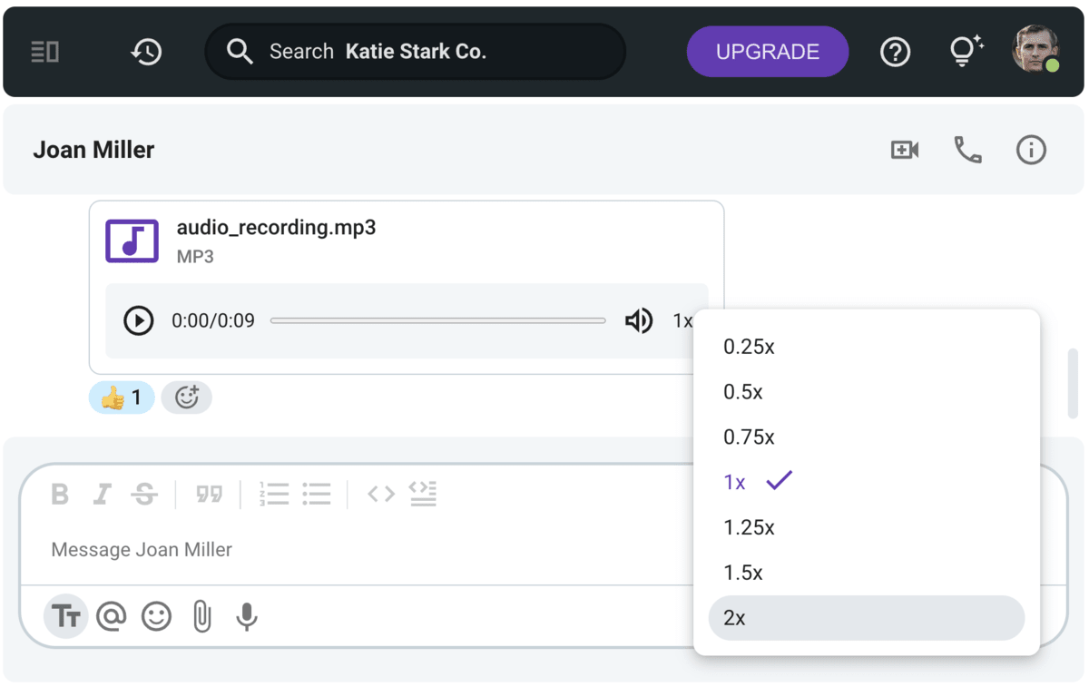 The audio message speed settings in Pumble, a team collaboration app, could also help eliminate the ‘mental spare time’ Adler talked about