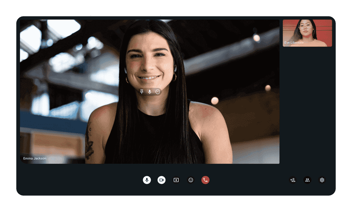 Video calls allow us to see the body language of the person we’re talking to as well as the nonverbal cues we’re sending off, as seen in this depiction of a video call on Pumble, a business communication app