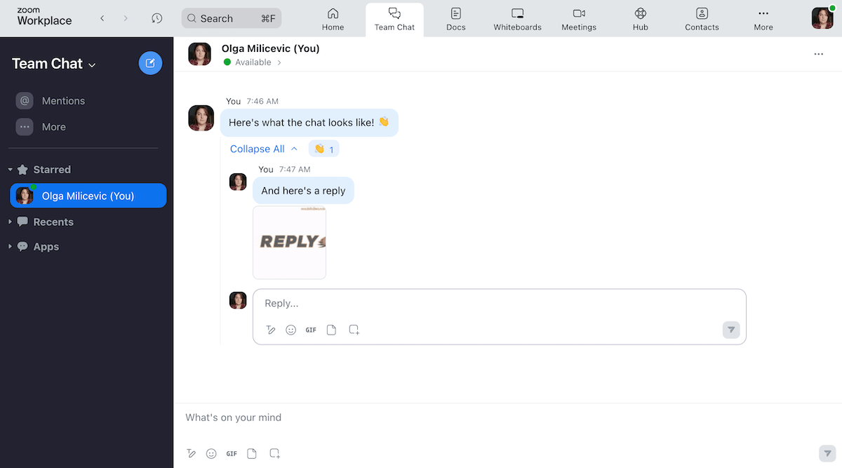 Messages and replies in Zoom Team Chat