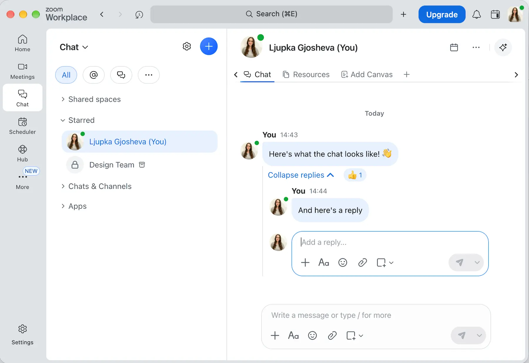 Mensagens e respostas no Zoom Team Chat
