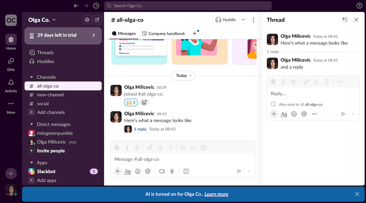 Messages and threads in Slack