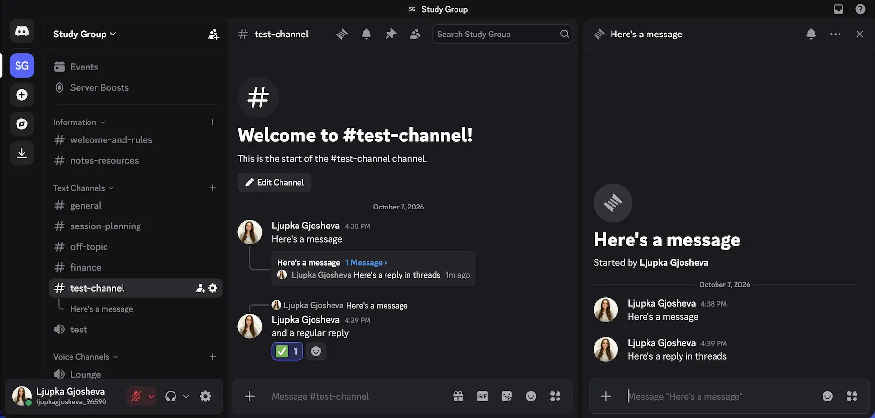 Mensagens, canais e threads no Discord