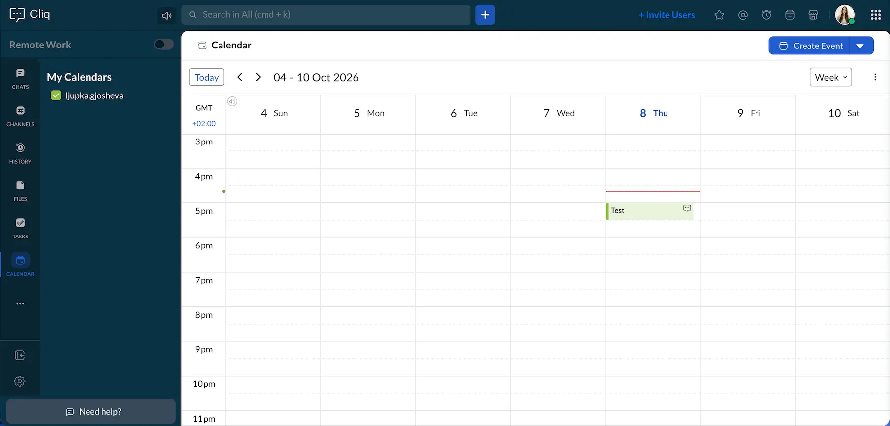 Zoho Cliq’s built-in calendar