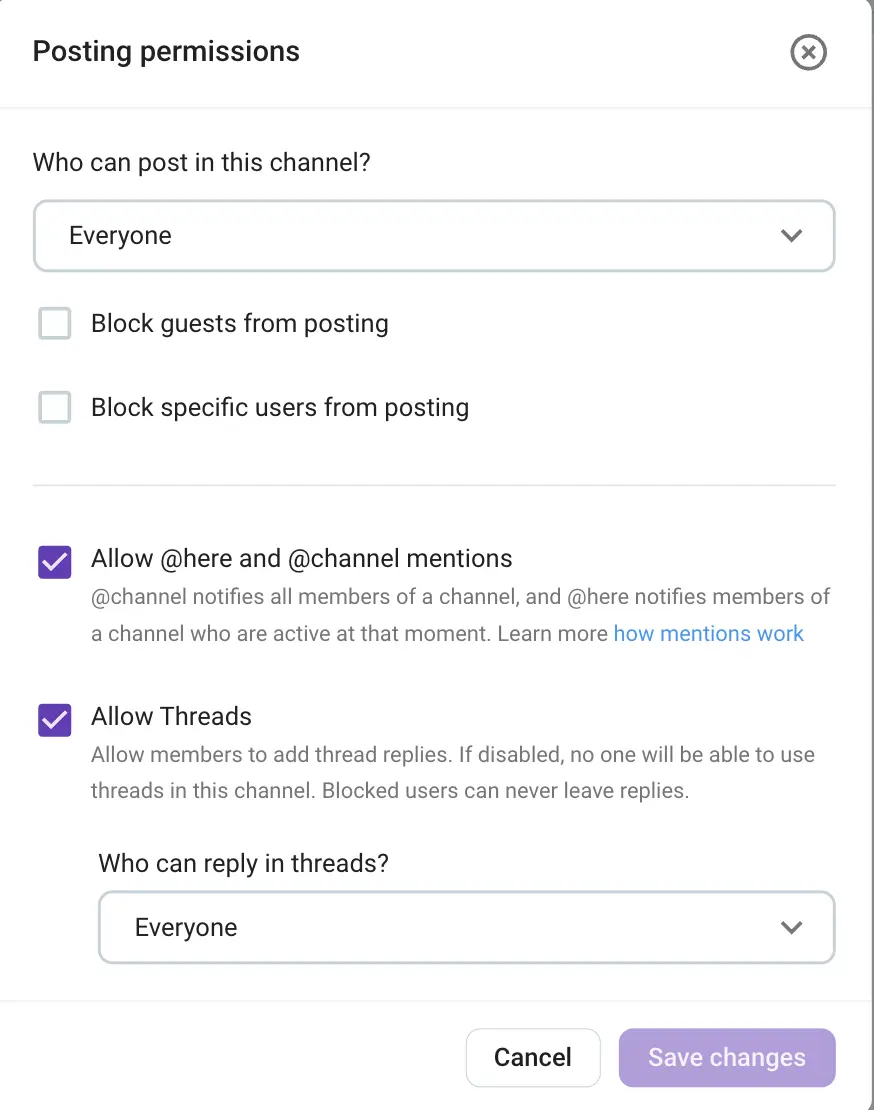 Channel posting permissions