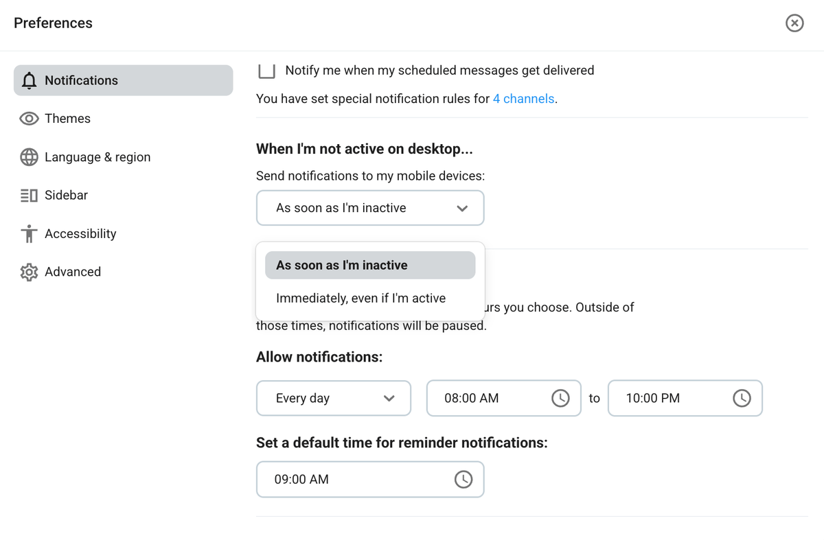 Pumble notifications settings for mobile devices