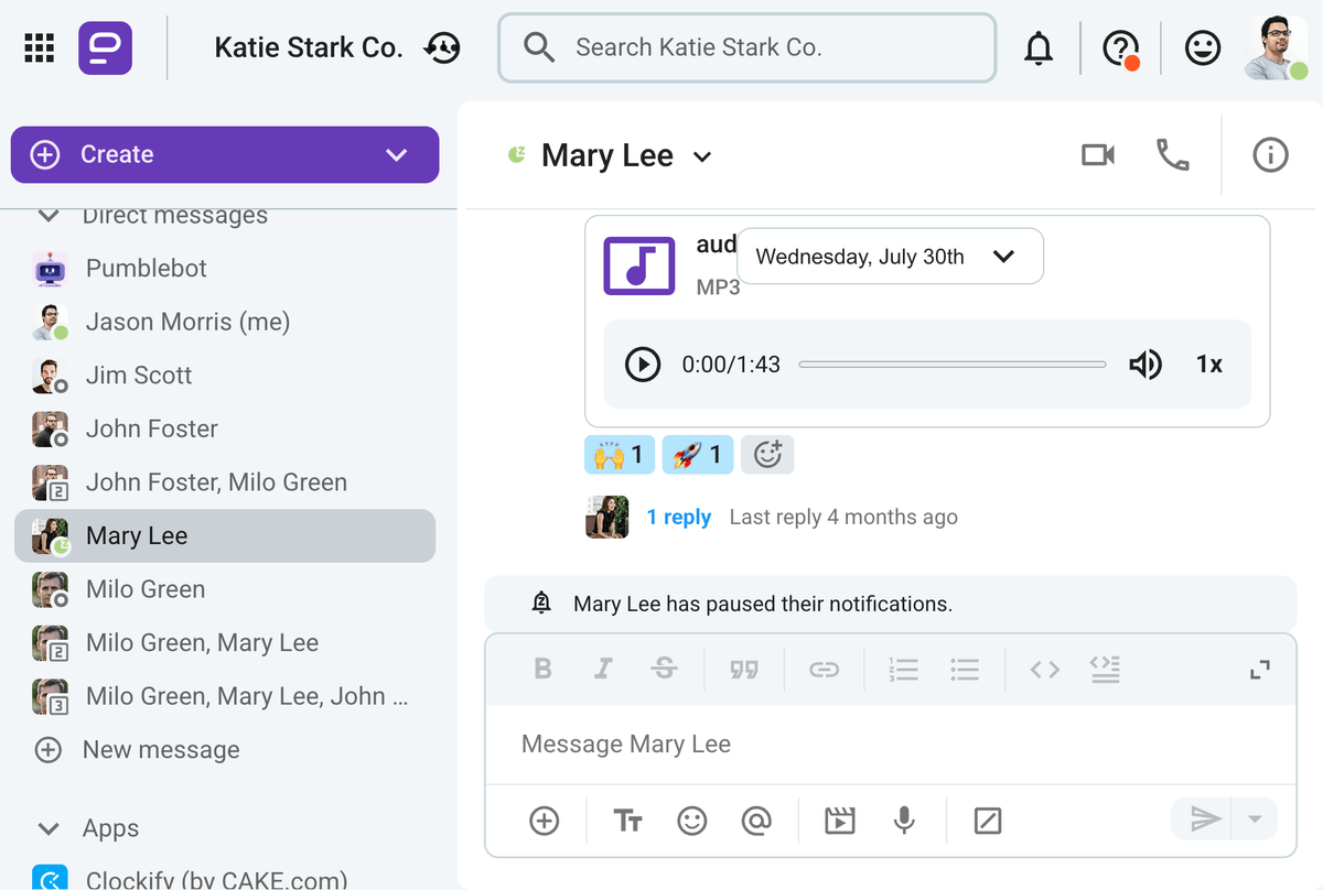 There are two indicators that someone paused their notifications in Pumble