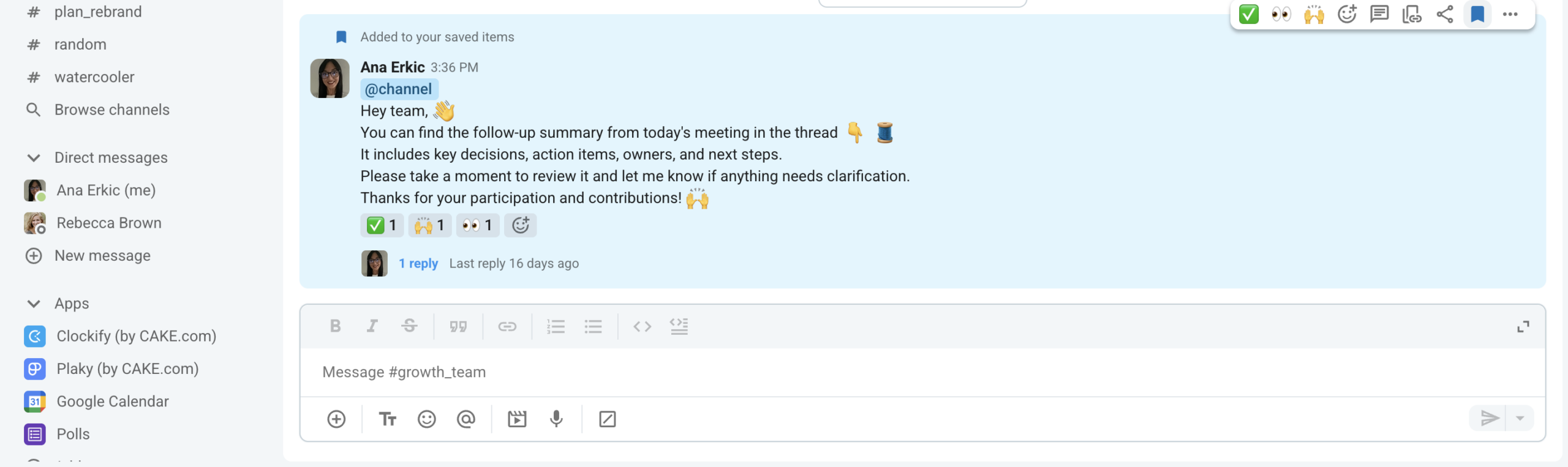 Save a message in Pumble to keep a personal record of key items