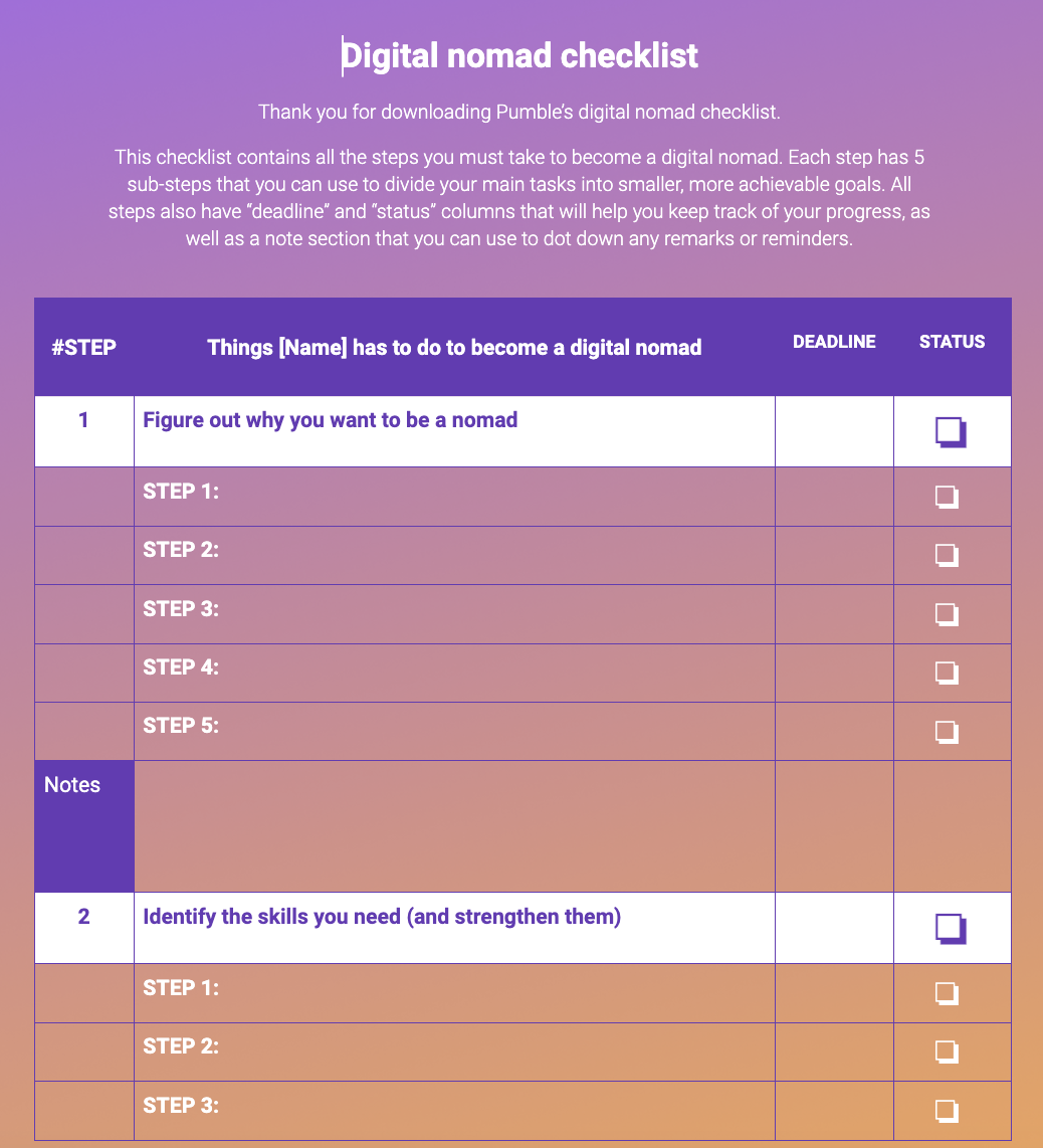 Digital nomad checklist