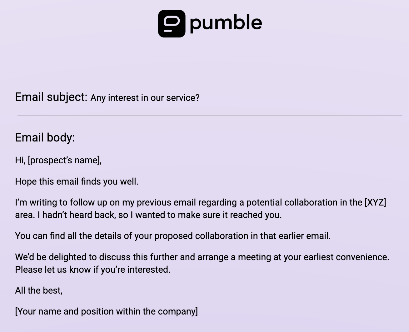 An example of a Follow-up sales email after no response template