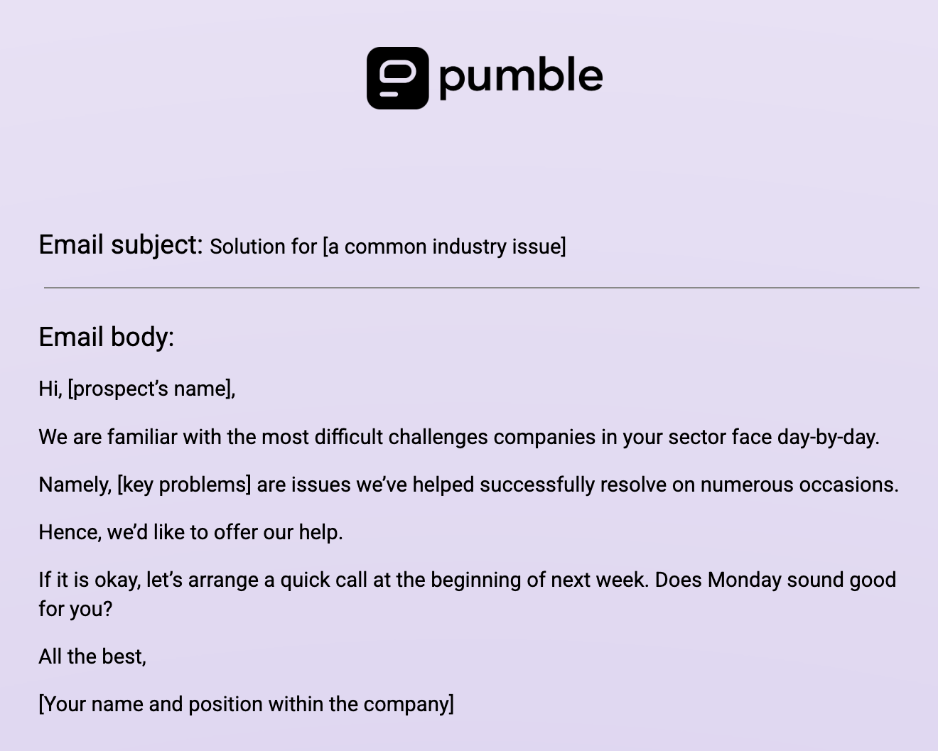 An example of a Problem-solving sales email template