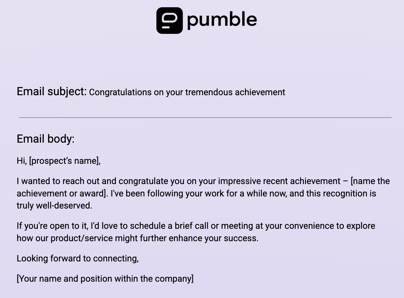 An example of a Congratulatory sales email template
