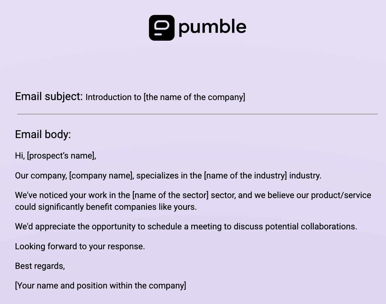 An example of an Introductory sales email template
