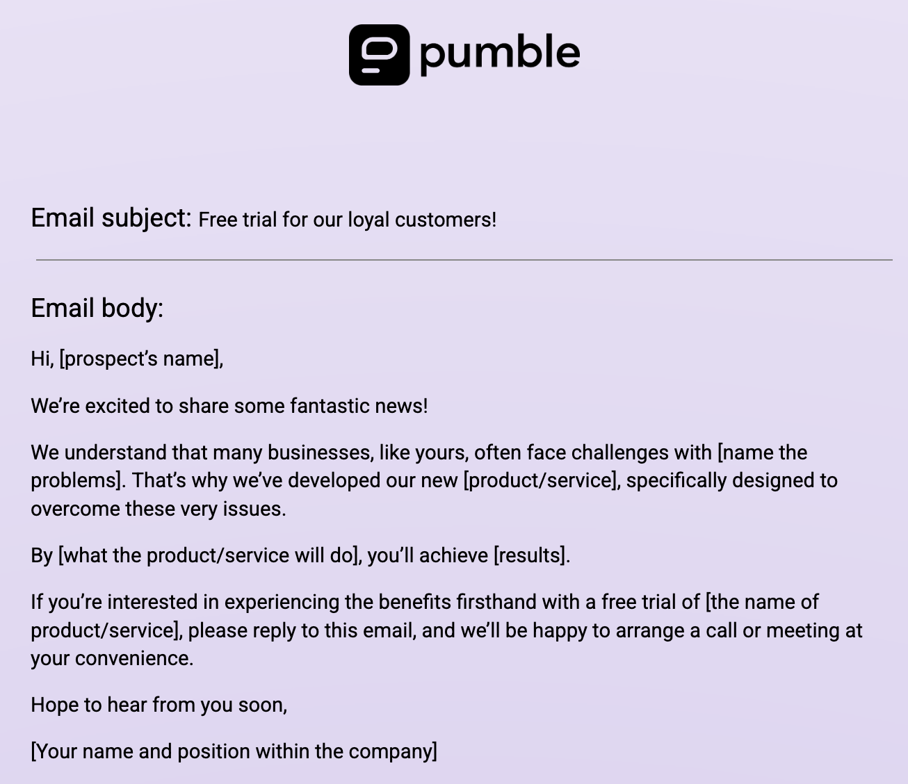 An example of a Free-trial-based sales email template