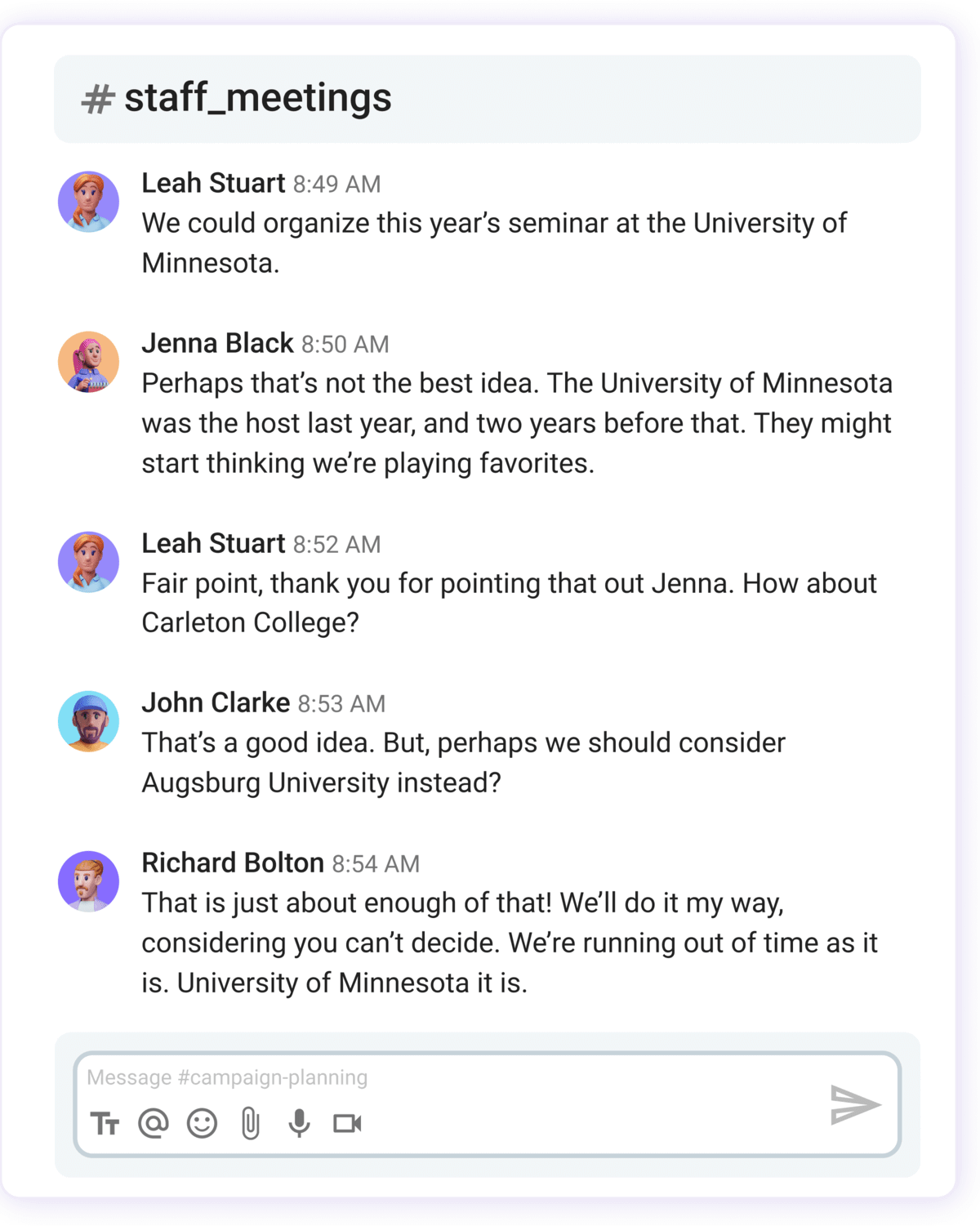 Exemplo de como uma comunicação pode dar errado no Pumble, um aplicativo de mensagens empresariais