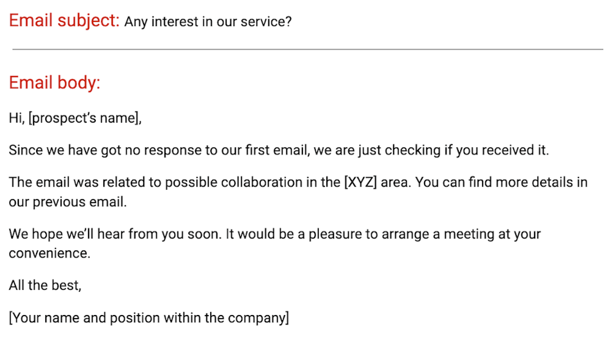 An example of a follow-up sales email after no response template