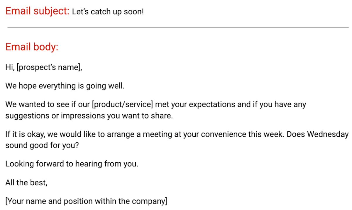 An example of a friendly sales email template