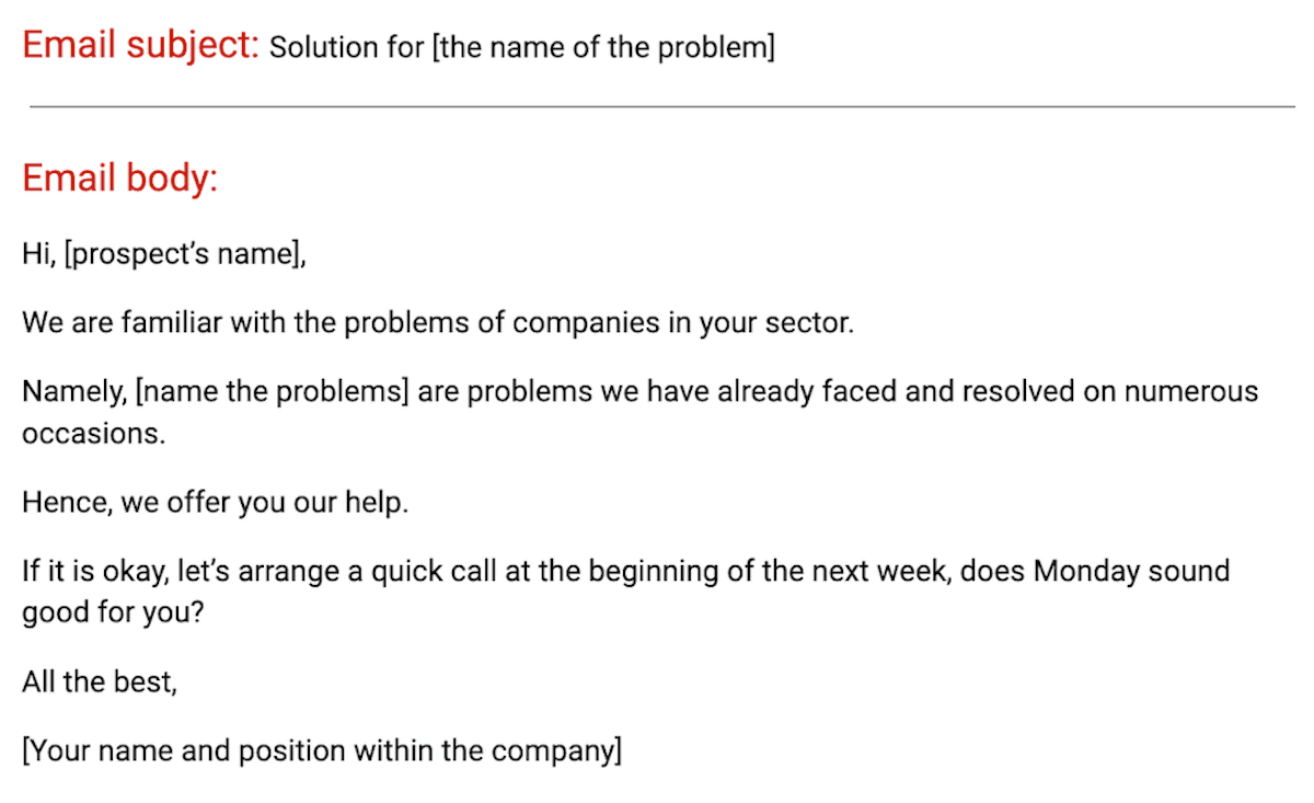 An example of a problem-solving sales email template