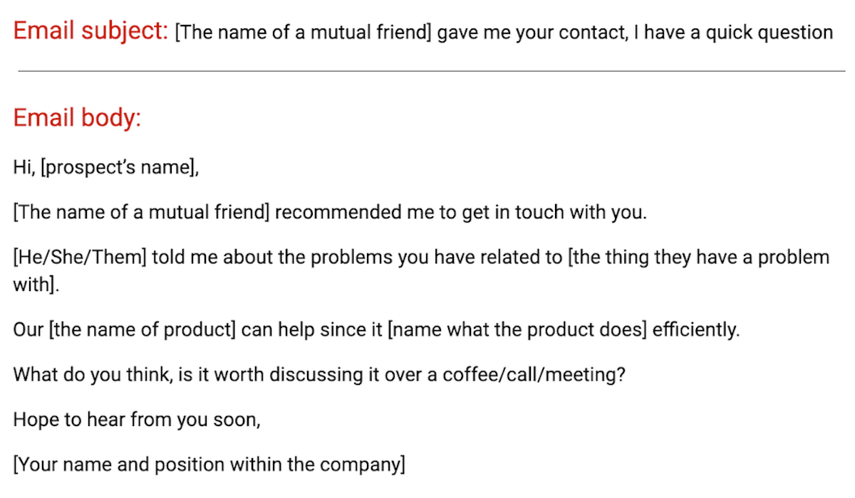An example of a sales email based on a mutual contact template