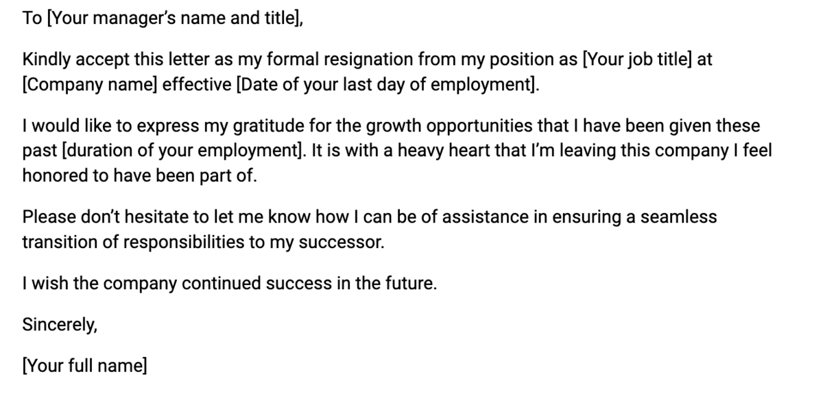 resignation letter sample sales associate