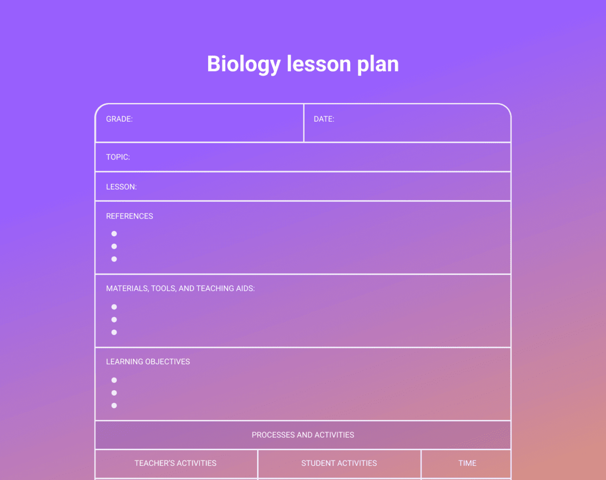 An example of a Biology lesson plan template