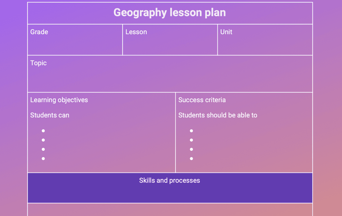 An example of a Geography lesson plan template